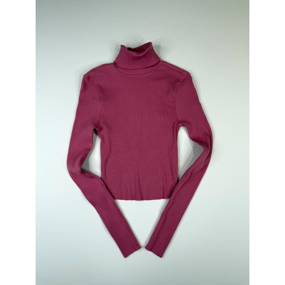 Asos Design Sweater Womens 6 Pink Tight Knit Ribbed Turtleneck Streetwear Winter